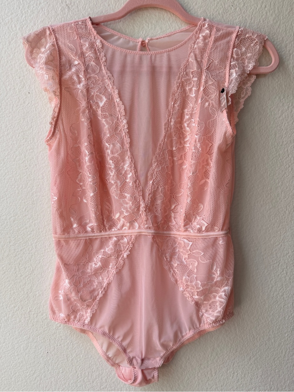 NWT Marilyn Monroe Pink Lace Mesh Romantic Bodysuit Flutter Sleeve‎ XL Coquette